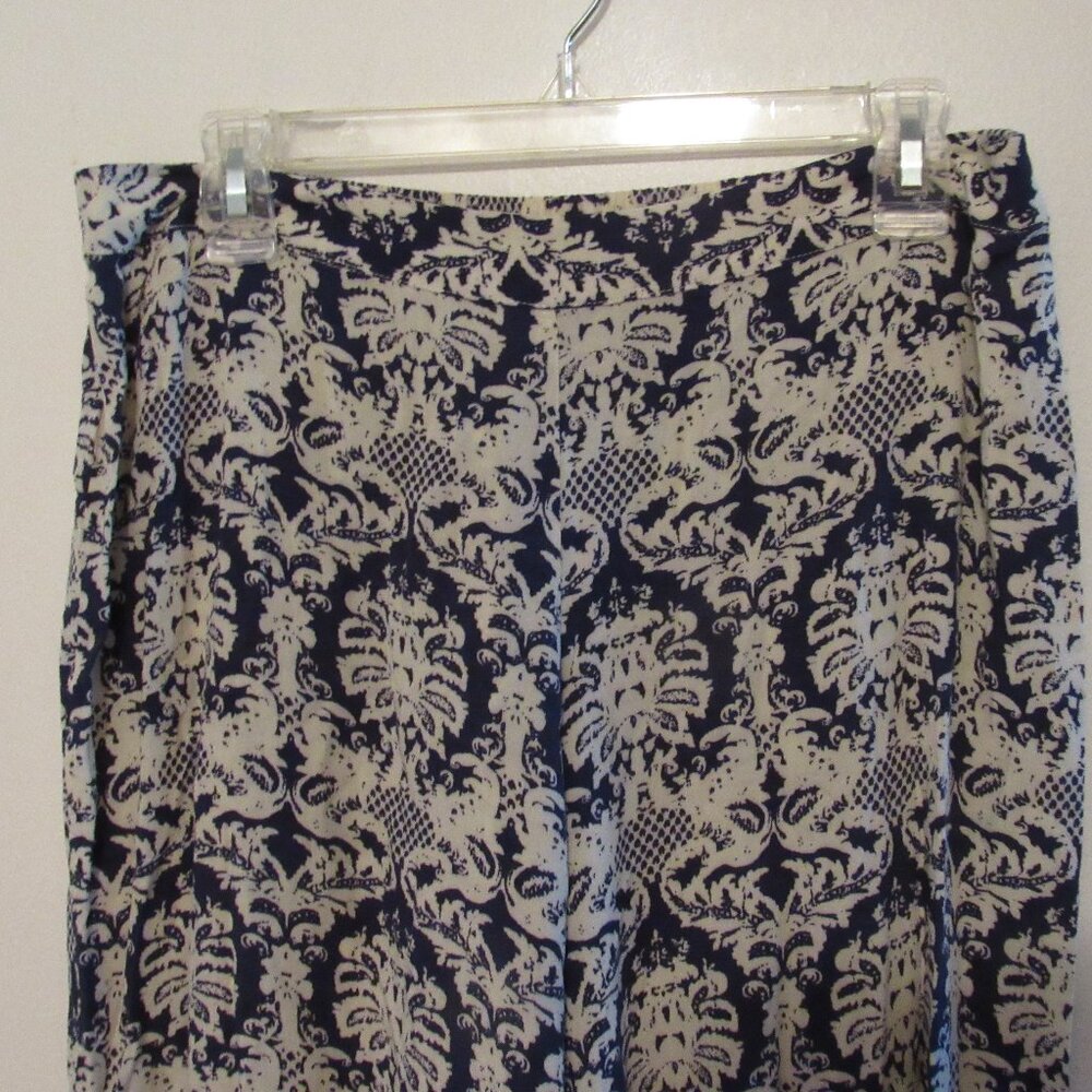 Solitaire Lounge Wide Leg Pull On Pants Womens Large Blue Floral Casual Boho